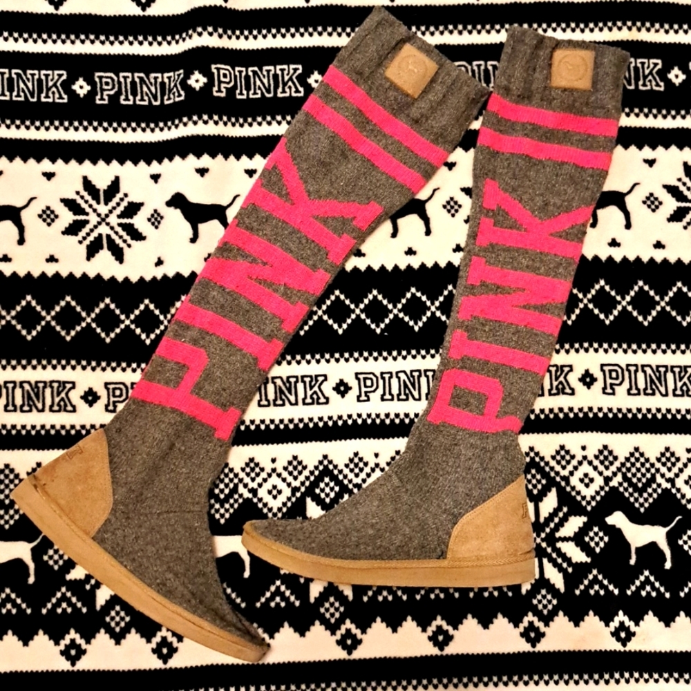 Rare Collectors Favorite; Victoria's Secret PINK Knee High Knit Moccasin Booties